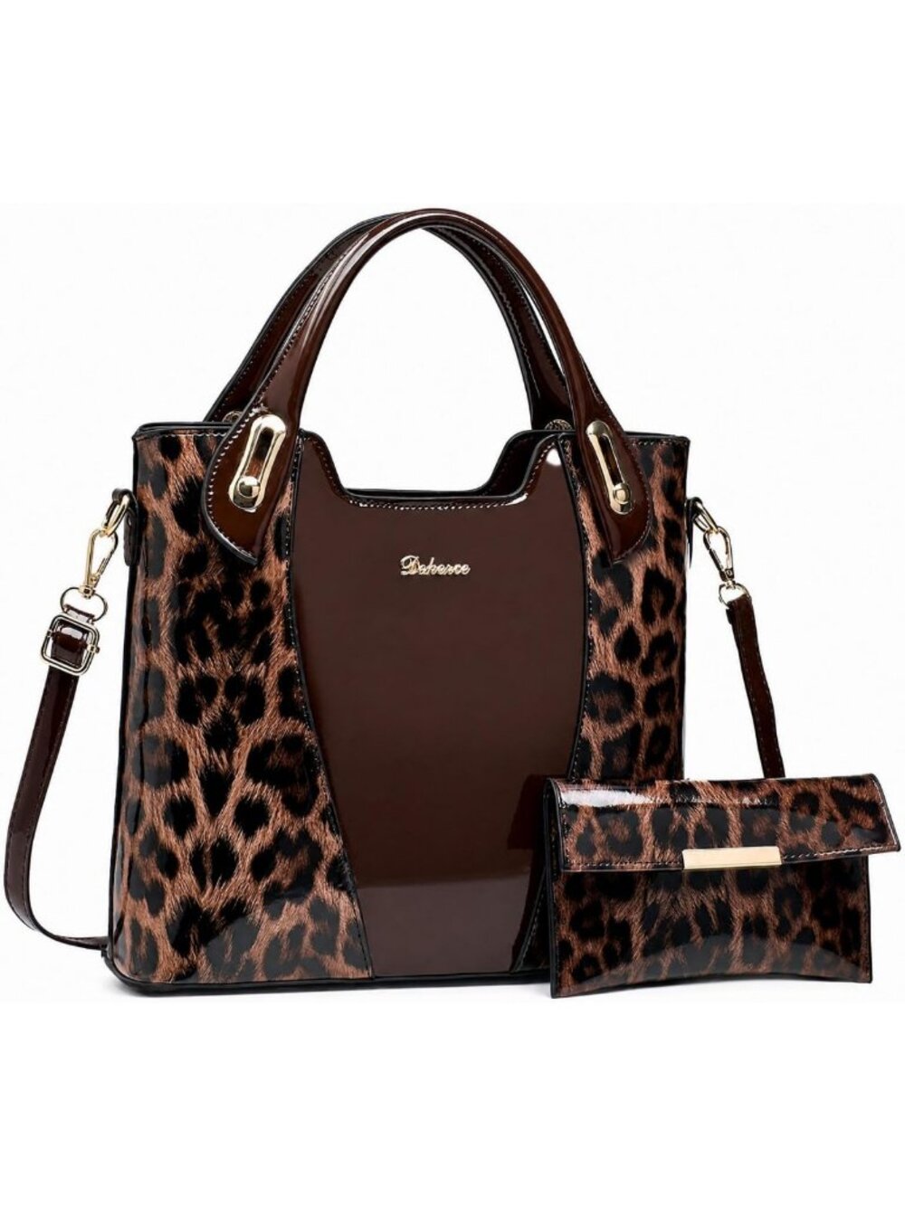 Glossy Leopard Print Tote & Purse Set for Women | Stylish Leather Handbags